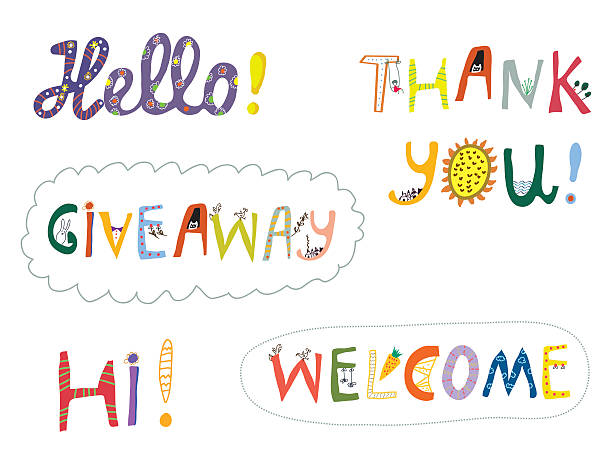 Hello, welcome and other greeting words design set Hello, welcome and other greeting words design set - vector illustration thank you kids stock illustrations