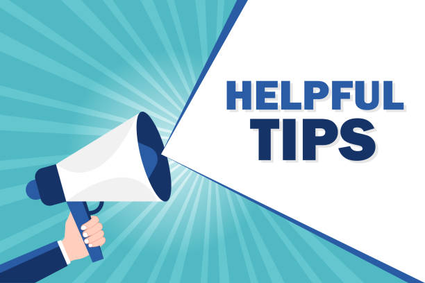 stockillustraties, clipart, cartoons en iconen met helpful tips announcement with hand is holding a megaphone or loud speaker - tips and tricks