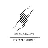 istock Helping hand pixel perfect linear icon. Thin line customizable illustration. Friendly support, friends assistance. Friendship, virtue contour symbol. Vector isolated outline drawing. Editable stroke 1250002812