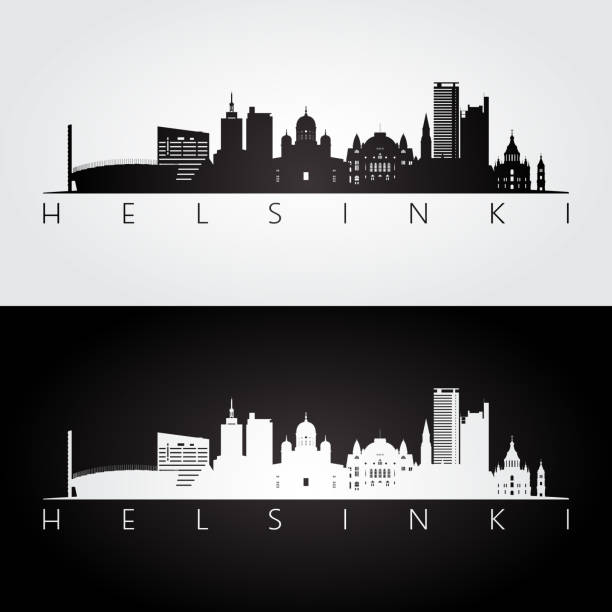 赫爾辛基地平線和地標剪影, 黑白設計, 向量插圖。 - uusimaa 幅插畫檔、美工圖案、卡通及圖標