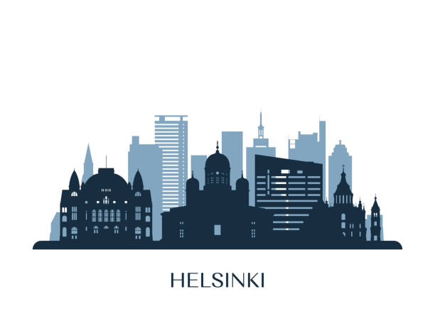赫爾辛基天際線, 單色剪影。向量例證。 - uusimaa 幅插畫檔、美工圖案、卡通及圖標
