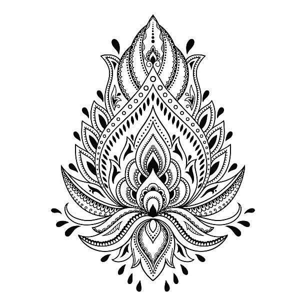 dehna tätowierung blume vorlage im indischen stil. ethnische paisley-lotus. - lotusblume tattoo stock-grafiken, -clipart, -cartoons und -symbole