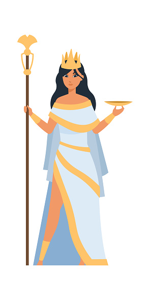 ヘラギリシャの女神古代神話のキャラクターカーニバルの衣装お祝いの服白いドレス金の王冠とレガリアの女性パンテオンのメンバーベクトルオリンピアン神のイラスト マンガのベクターアート素材や画像を多数ご用意 Istock
