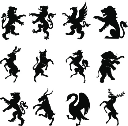 Set of 12 heraldry animals.