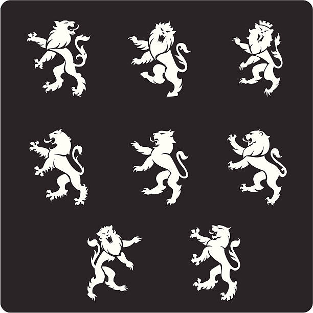 Heraldry Lions Set of 8 heraldry lions. lion stock illustrations