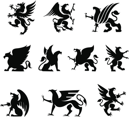 Set of 10 heraldry griffin