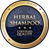 Herbal shampoo gold emblem with a laurel.