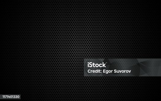 istock Hexagon metal mesh. Dark grid texture. Geometric design with shadow and light. Industrial background with cells. Modern futuristic backdrop for web, poster, brochure. Vector illustration 1171401330