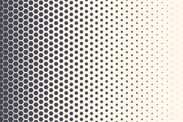 Hexagon Vector Abstract Technology Background Hexagon Vector Abstract Geometric Technology Background. Halftone Hex Retro Simple Pattern. Minimal Style Dynamic Tech Wallpaper change designs stock illustrations