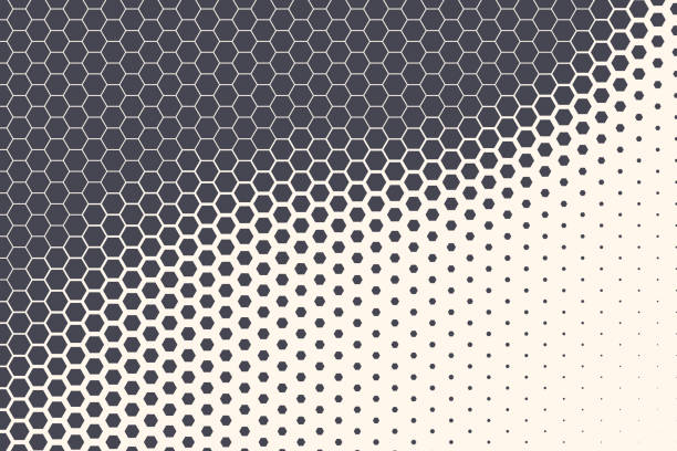 Hexagon Vector Abstract Technology Background Hexagon Shapes Vector Abstract Geometric Technology Retrowave Sci-Fi Texture Isolated on Light Background. Halftone Hex Retro Simple Pattern. Minimal 80s Style Dynamic Tech Wallpaper hexagon stock illustrations