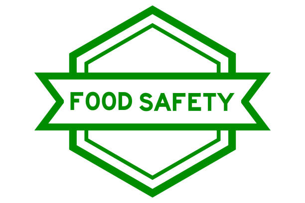 ilustrações de stock, clip art, desenhos animados e ícones de hexagon vintage label banner in green color with word food safety on white background - haccp