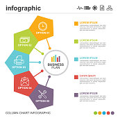 istock Hexagonal infographic with business icons 5 options 1255409142