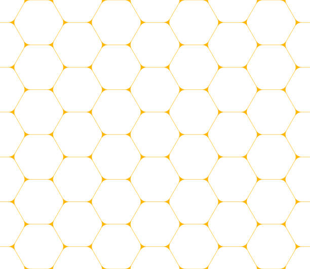 Hexagons seamless pattern Modern seamless pattern of thin golden yellow hexagons on white background. Geometric mosaic backdrop. Vector illustration bee designs stock illustrations