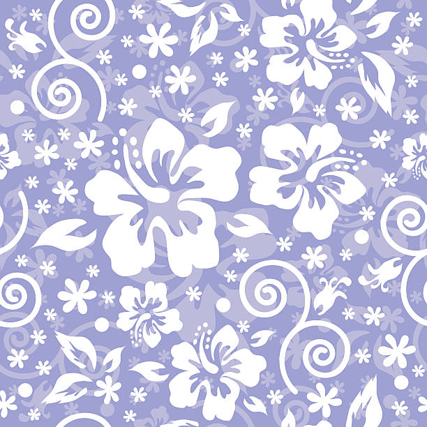 Hibiscus pattern in blue vector art illustration