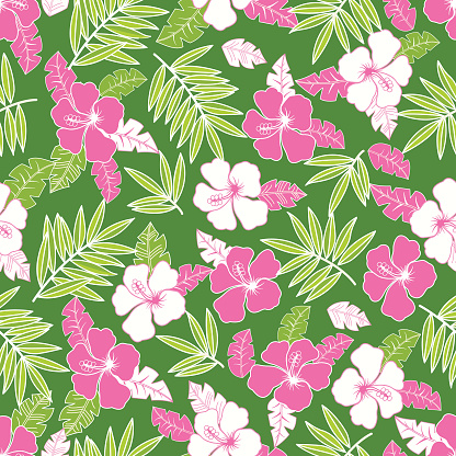 Hibiscus seamless pattern .