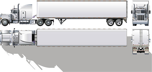 Hi-detailed commercial semi-truck Vector hi-detailed commercial semi-truck. WARNING! Available cdr-12 and ai-10 vector format separated by groups with transparency option for easy edit. semi truck side view stock illustrations