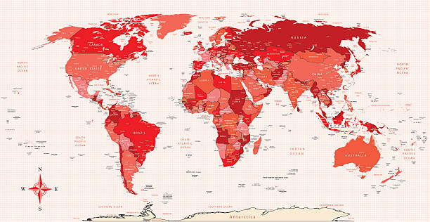 wysoka szczegółowość czerwona mapa świata - england australia stock illustrations