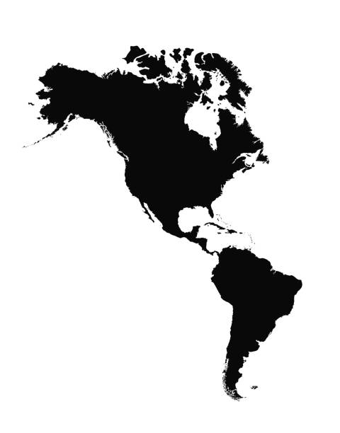 High detailed Americas silhouette map with labeling. High detailed Americas silhouette map with labeling. south america stock illustrations