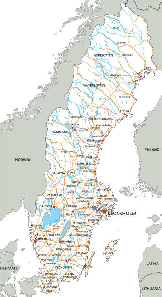 ilustrações de stock, clip art, desenhos animados e ícones de high detailed sweden road map with labeling. - malmo