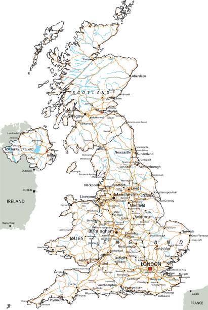 etiketleme ile yüksek detaylı birleşik krallık yol haritası. - manchester united stock illustrations