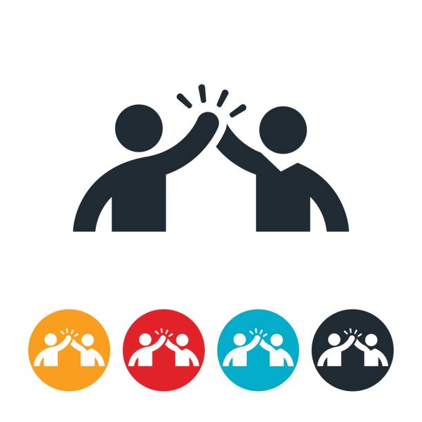 High Five Icon An icon of two people giving each other a high-five. teamwork icons stock illustrations