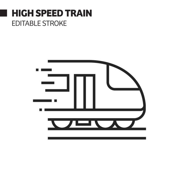 ilustrações, clipart, desenhos animados e ícones de ícone da linha de trem de alta velocidade, ilustração do símbolo do vetor do esboço. pixel perfeito, curso editável. - trem