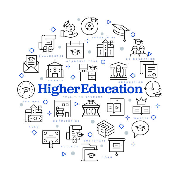 Higher education concept. Vector design with icons and keywords. vector art illustration