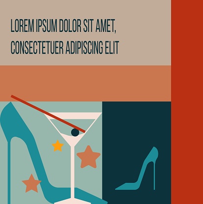 high-heeled shoes, wineglass, copyspace, bauhaus style banner
