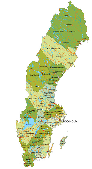 Mycket Detaljerad Redigerbar Politisk Sverige Karta Med Separerade