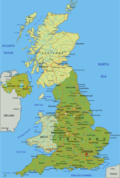 분리 된 레이어와 매우 상세한 편집 가능한 영국 정치 지도. - manchester united stock illustrations