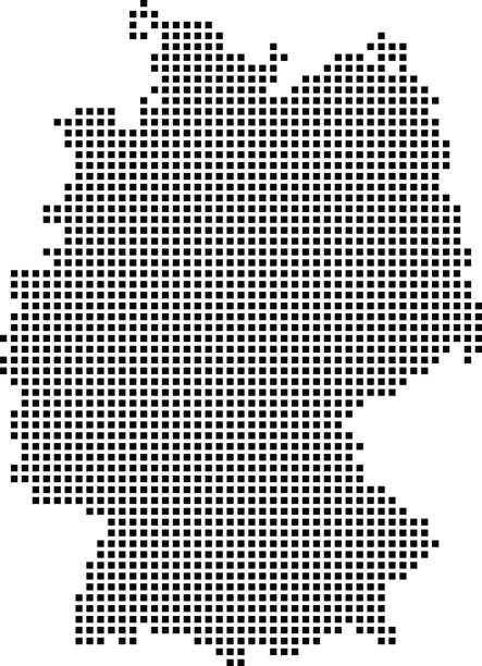 매우 상세한 독일 지도 점, 독일 지도 벡터 개요, pixelated 독일 지도 흑백 그림 배경에서 점선 - 라인란트팔츠 주 stock illustrations