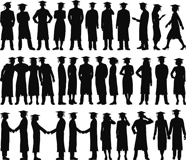 Highly Detailed Graduates Highly detailed graduate silhouettes. graduation silhouettes stock illustrations