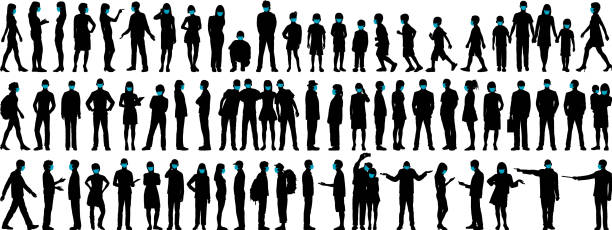 Highly Detailed People Wearing Surgical Masks People wearing surgical masks. Masks can easily be removed- all faces underneath are complete. technology silhouettes stock illustrations