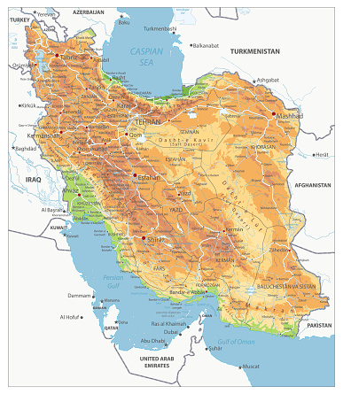 Highly Detailed Physical Map of Iran