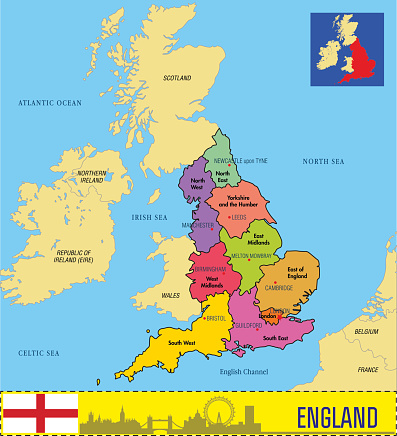 地域と彼らの首都のイギリスの非常に詳細な政治地図 - イラスト素材...