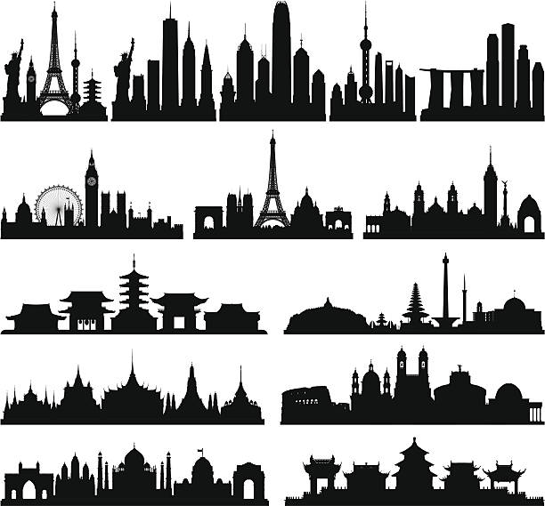 Highly Detailed Skylines (Complete, Moveable Buildings) Each building is separate, complete and highly detailed. The detail on each building is enough to use them separately if needed. From left to right: the world, New York, Hong Kong, Shanghai, Singapore, London, Paris, Mexico City, Tokyo, Jakarta and Indonesia, Bangkok, Rome, Delhi and India, and Beijing. uk illustrations stock illustrations