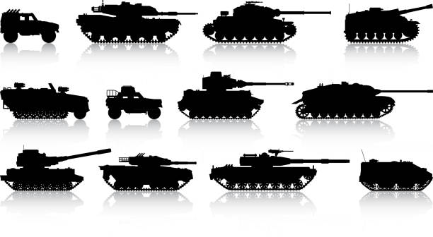 Highly Detailed Tank Silhouettes vector art illustration