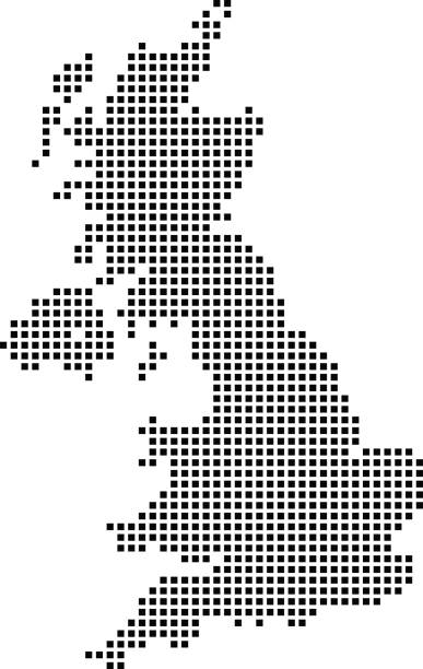 매우 상세한 영국 지도 점, 영국 지도 벡터 개요, pixelated 영국 지도 흑백 그림 배경에서 점선 - brighton stock illustrations