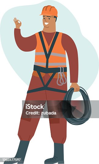 istock High-rise construction worker holding rope. Climber Safety equipment. Repair service and construction concept. 1365477597