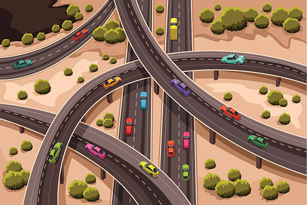 Highway A vector illustration of highway viewed from above traffic clipart stock illustrations