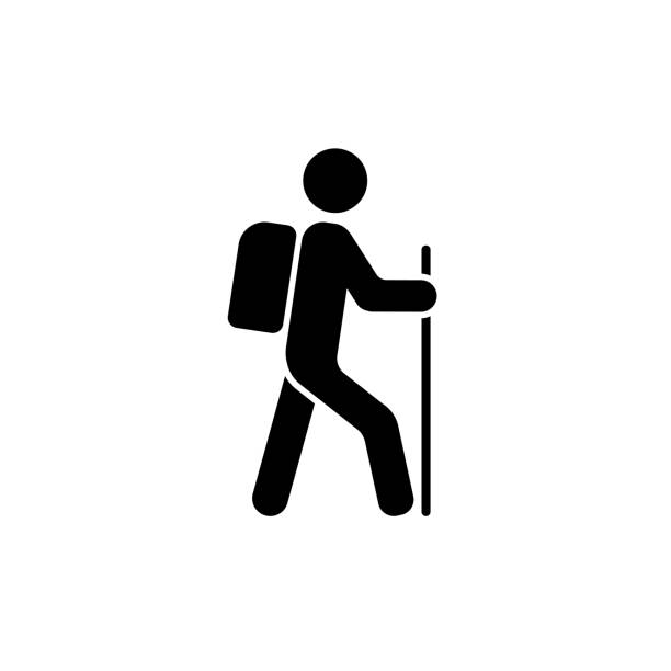 ilustraciones, imágenes clip art, dibujos animados e iconos de stock de vector de icono de senderismo aislado en blanco - hiking
