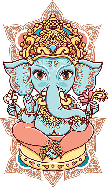 힌두교식 코끼리 하나님 lord 가네쉬. - salah stock illustrations