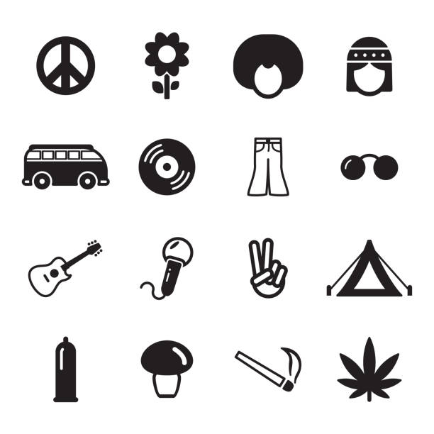 illustrations, cliparts, dessins animés et icônes de icônes de hippie - cannabis voiture jeune