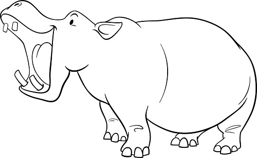ilustración de página para colorear de hipopótamo carácter