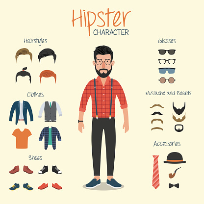 Hipster Character with Hipster Elements