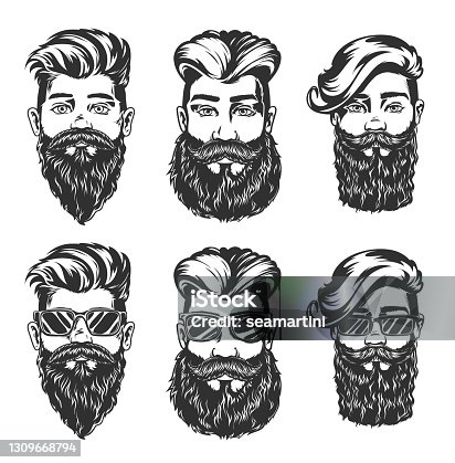 istock Hipster hairstyle and beard style vector sketches 1309668794