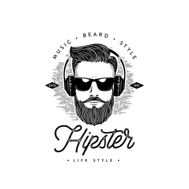 Hipster life style Beard man. Vector illustration Bearded men face. Hipster. Hand drawn graphic portrait of bearded man with sunglasses. Vector illustration beard stock illustrations