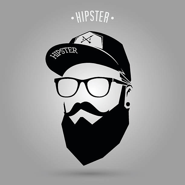 hipster men cap hipster man face with cap on gray background cap hat stock illustrations