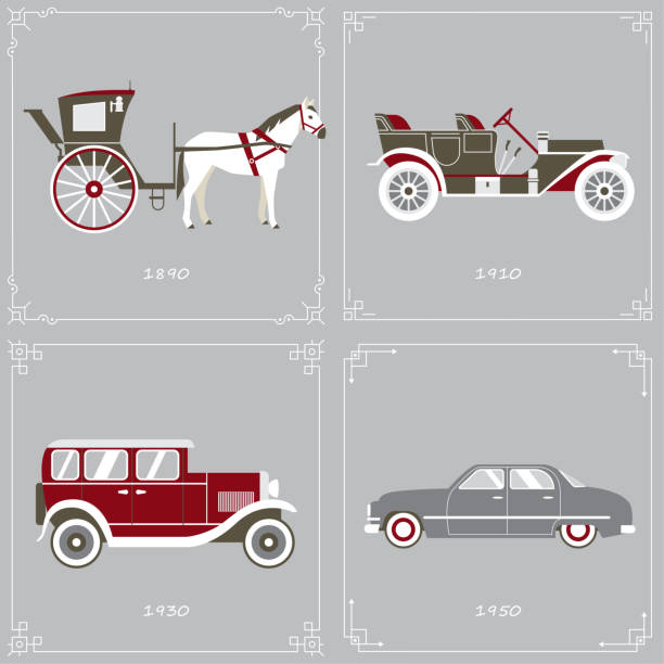history of the vehicle vector art illustration