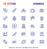 Hobbies Vector Style Editable Stroke Line Icon Set